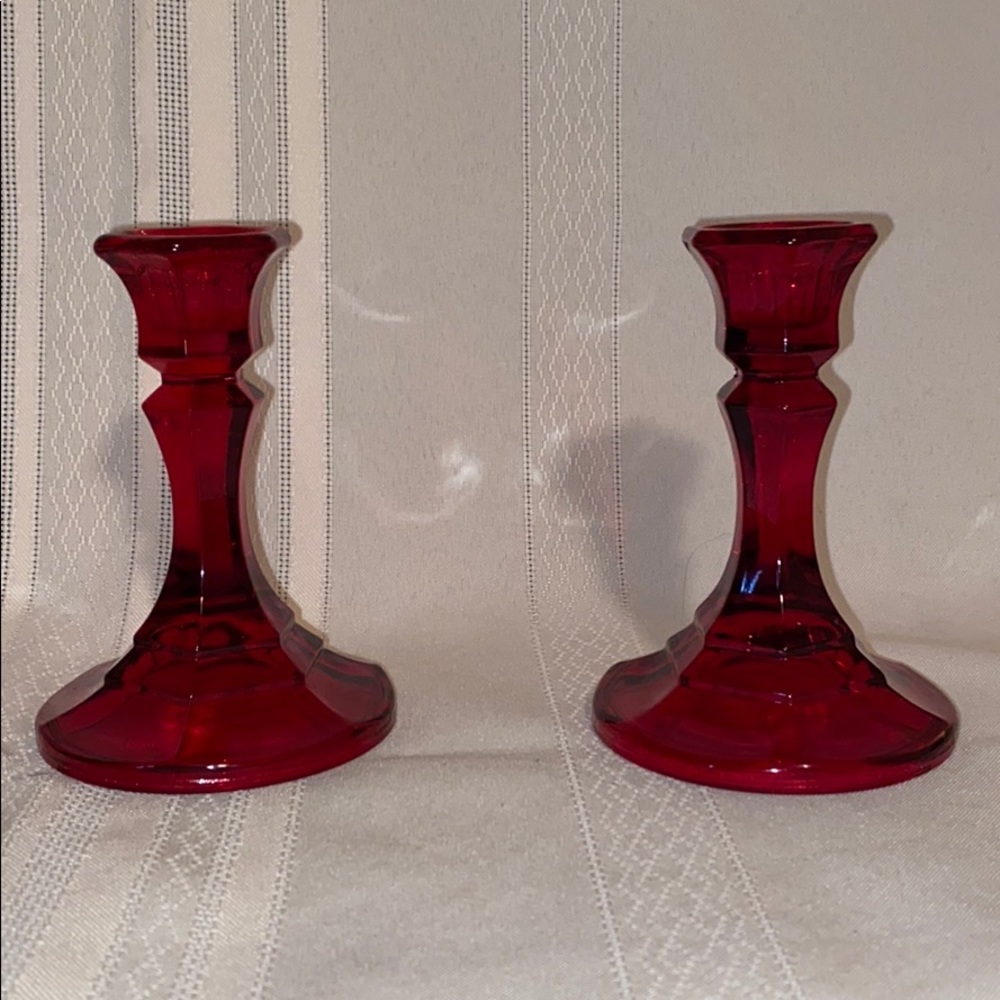 Vintage Ruby Red Glass Candlesticks